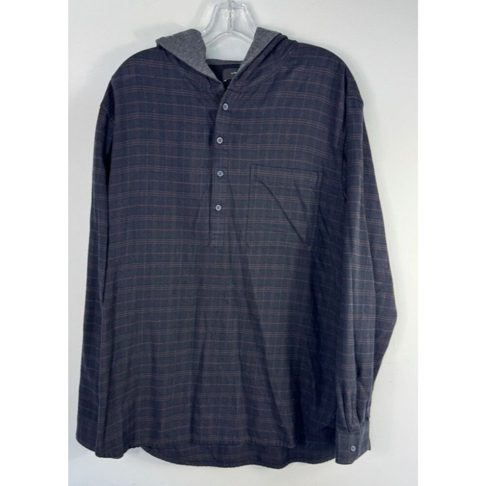 Vince Highway Blue Black Plaid Flannel XL Pullover Hoodie Y2K